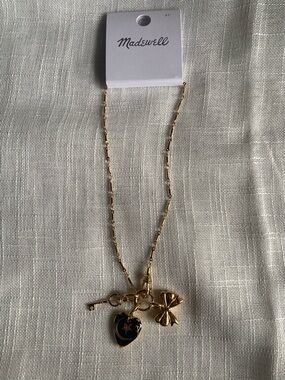 Madewell Bar link Watch Chain Charm Necklace Bow Heart Key 18.5” gold feminine